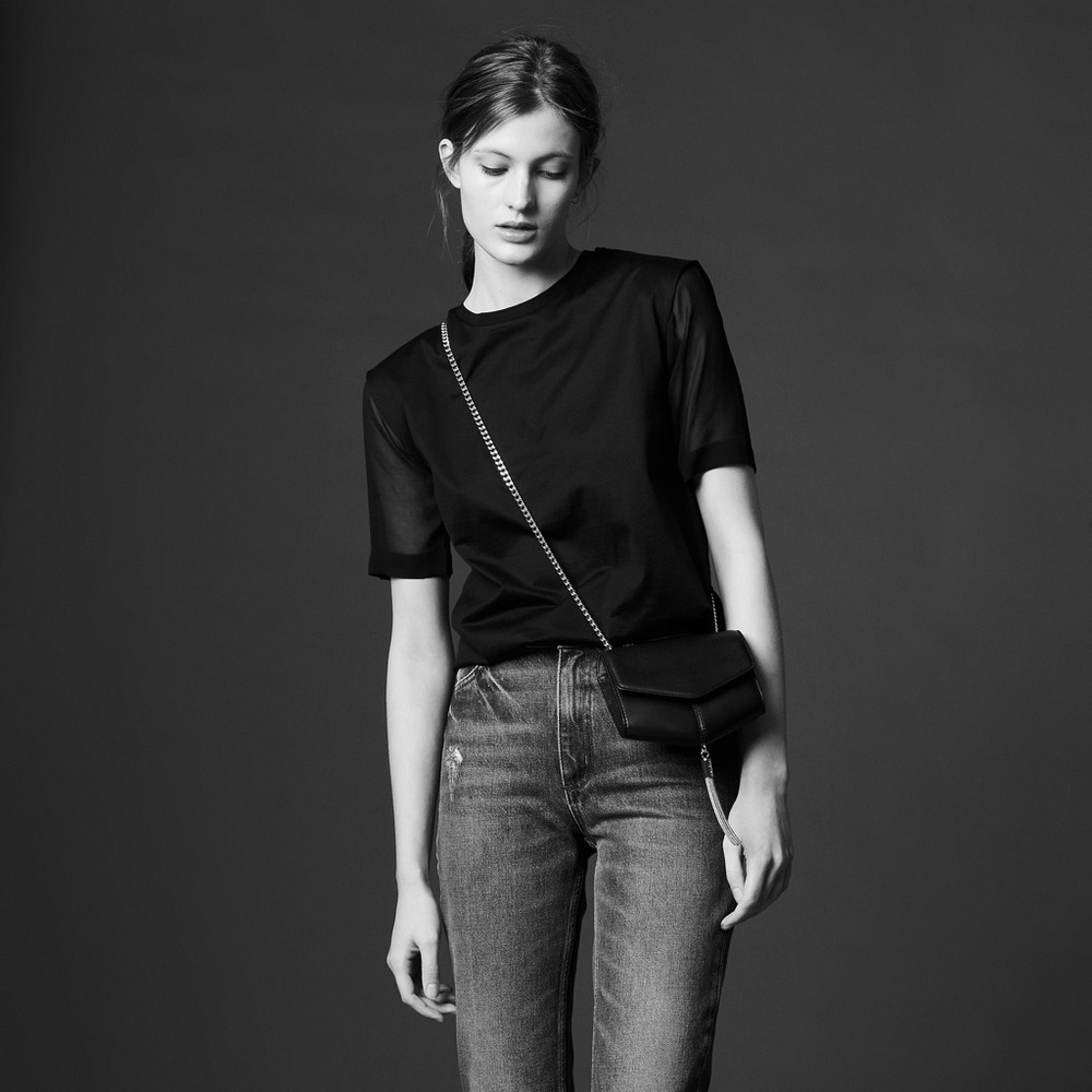 Sandro Tracy Mesh-sleeve Tee In Black b3a